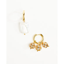 Load image into Gallery viewer, Mismatch Hoop Earrings with Mother of Pearl &amp; Crystal Balls
