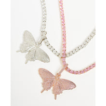 Load image into Gallery viewer, Butterfly Pendant Tennis Chain Necklace in Pink