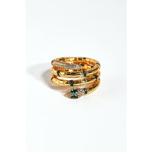 Load image into Gallery viewer, Statement Gold Etched Green Eyed Serpent Ring