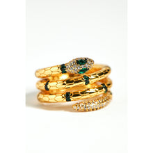 Load image into Gallery viewer, Statement Gold Etched Green Eyed Serpent Ring