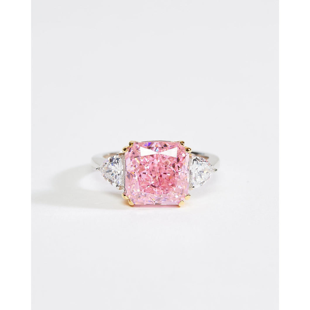 Square Cut Pink Cubic Zirconia Ring