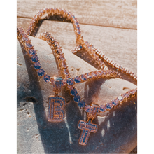 Load image into Gallery viewer, Pink Initial Letter Pendant Tennis Chain Necklace