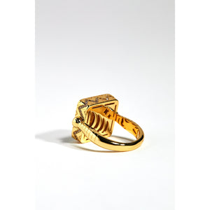 Gold Lion Square Ring with Burgundy Stone