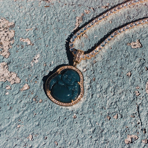 Buddha Agate Pendant on Tennis Chain Necklace