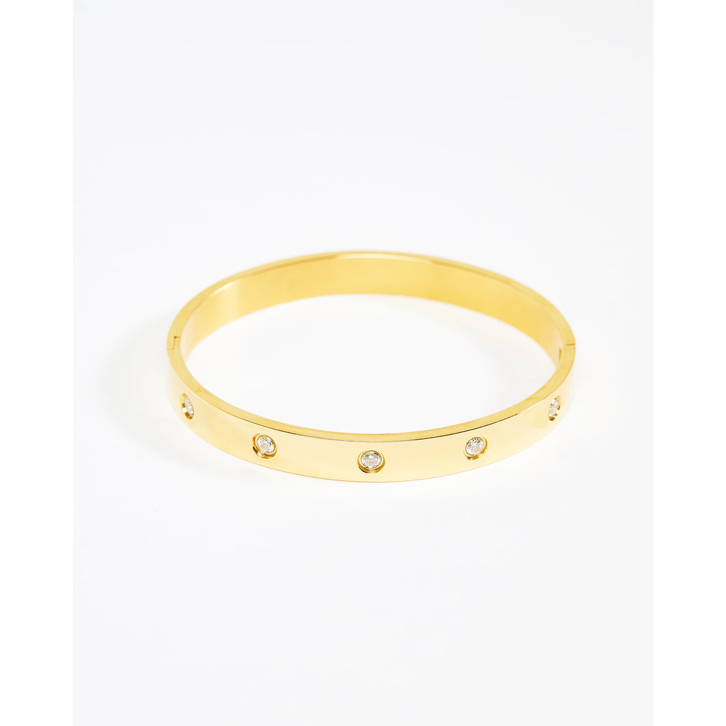 Gold Pierced Cubic Zirconia Eternity Bangle
