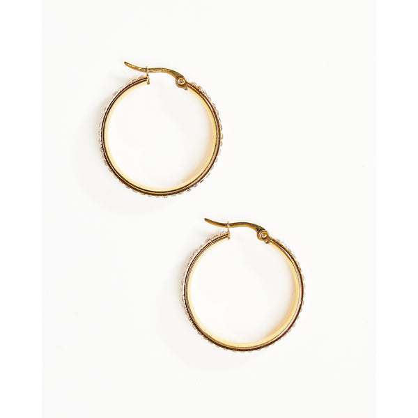 Gold Rhinestone Medium 30mm Hoop Earrings