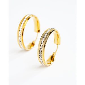 Gold Rhinestone Medium 30mm Hoop Earrings