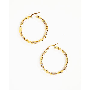 Gold Twisted Crystal 40mm Hoop Earrings