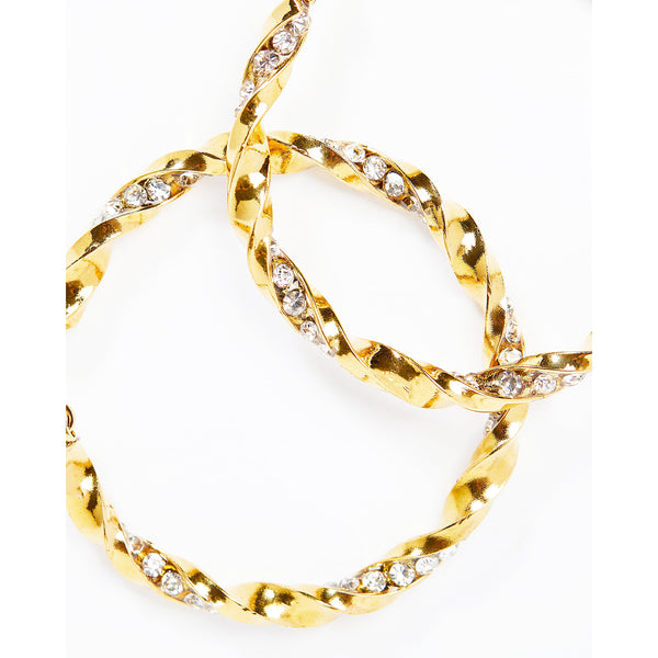 Gold Twisted Crystal 40mm Hoop Earrings