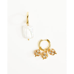 Mismatch Hoop Earrings with Mother of Pearl & Crystal Balls