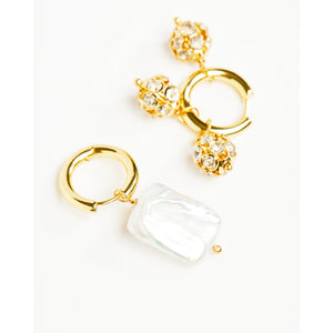 Mismatch Hoop Earrings with Mother of Pearl & Crystal Balls