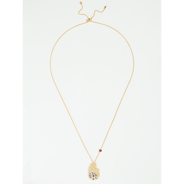 Gold Lucky Hamza Hand Palm Pendant Necklace