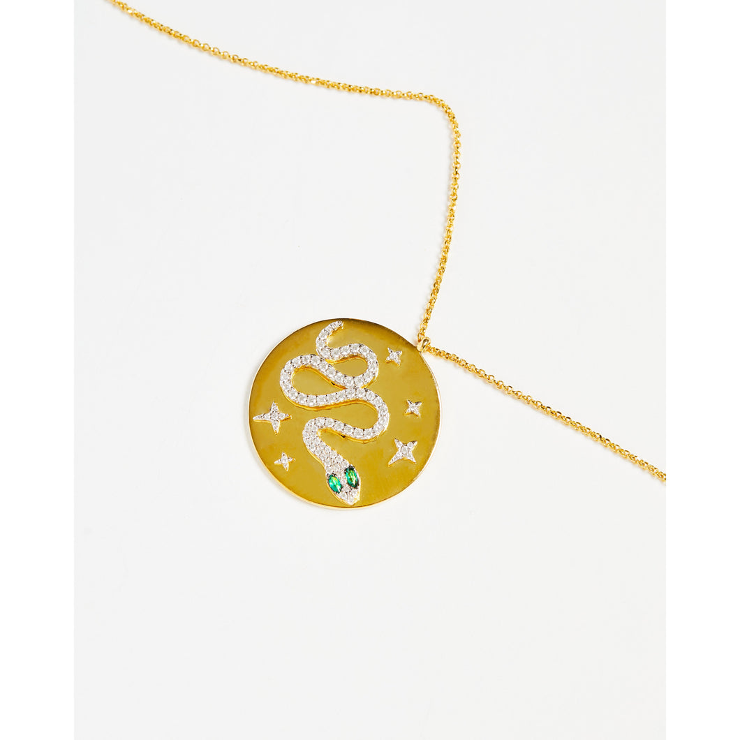 Gold Serpent Cubic Zirconica Pendant Necklace