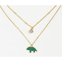 Load image into Gallery viewer, Tiny Dino Pendant Gold Double Chain Necklace
