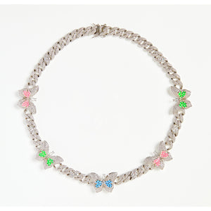 Pastel Butterfly Cuban Chain Necklace