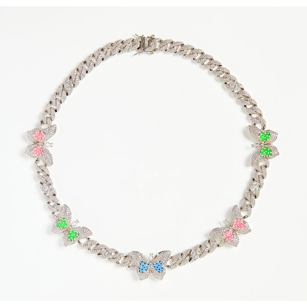 Pastel Butterfly Cuban Chain Necklace