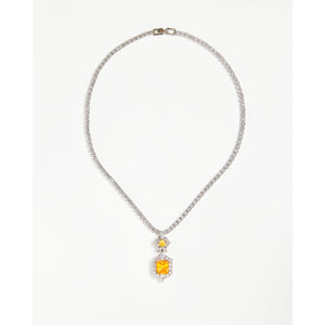 Yellow Big Set Cubic Zirconia Necklace & Stud Earrings