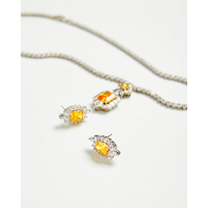 Yellow Big Set Cubic Zirconia Necklace & Stud Earrings