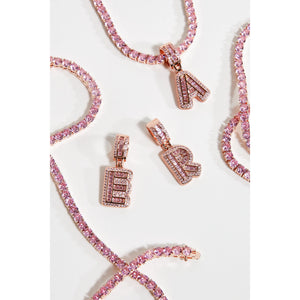 Pink Initial Letter Pendant Tennis Chain Necklace