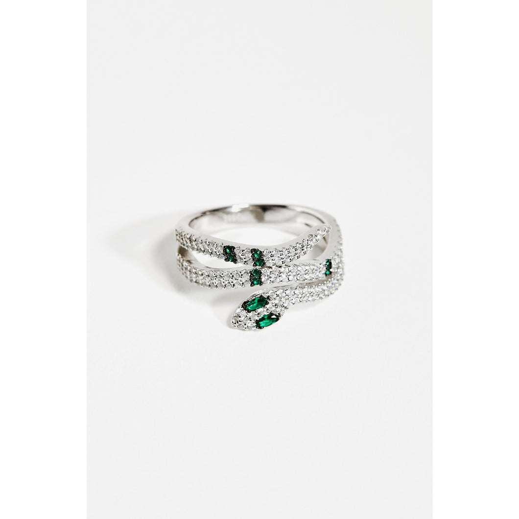 Sterling Silver Green Eyed Serpent Ring