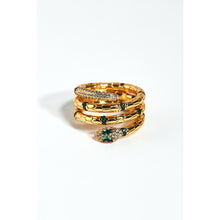 Load image into Gallery viewer, Statement Gold Etched Green Eyed Serpent Ring
