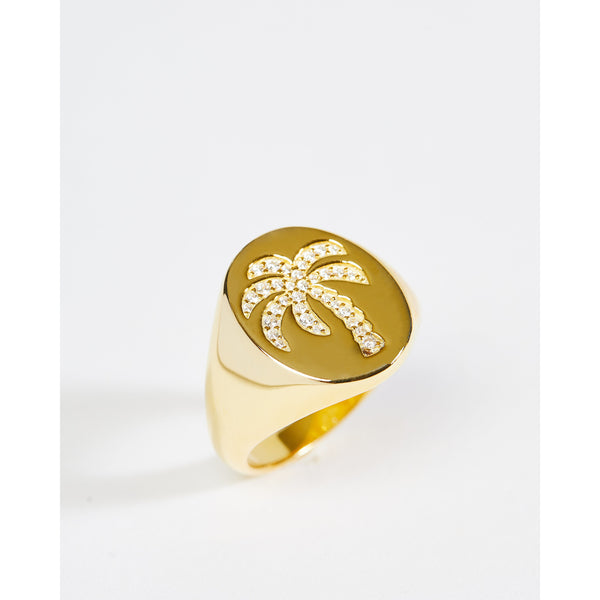 Gold Palm Tree Signet Ring