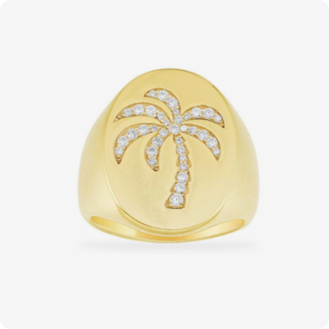 Gold Palm Tree Signet Ring