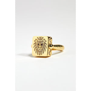 Gold Lion Square Ring with Burgundy Stone