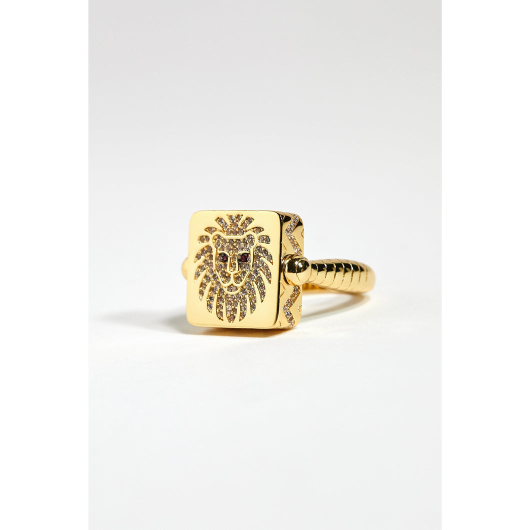 Gold Lion Square Ring with Burgundy Stone