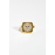 Load image into Gallery viewer, Gold Lion Square Ring with Burgundy Stone
